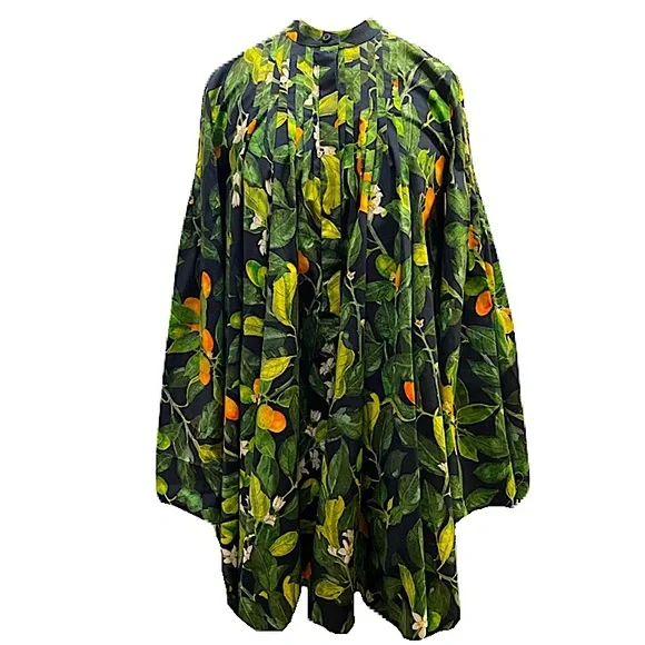 Oscar de la Renta Green Floral Pintuck Fortunella Mini Dress